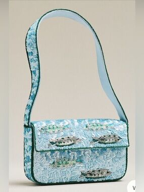 NWT Anthropologie Fiona Beaded Bag Animal Edition Blue Sardines